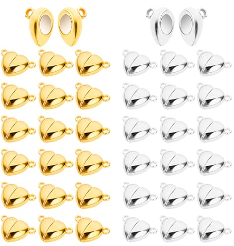40STK Magnetische Kettenverschluss,Magnetverschlüsse Schmuck,Magnetverschlüsse für Armbänder,Gold Silber Herz Magnetische Verschlüsse,für Fußkettchen Ketten Verschlüsse zum Basteln Herstellungszubehör