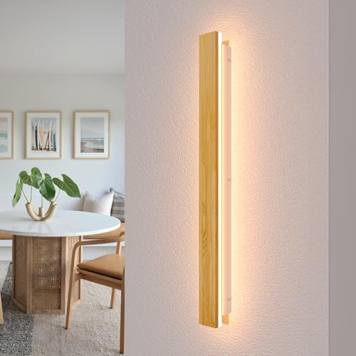AOLED LED Wandlampe Innen Bambus Holz Wandleuchte 3000K Flurlampe Schlafzimmerlampe, Wohnzimmerlampe 24W 80CM Wandbeleuchtung für Balkon Treppenhaus Wohnzimmer Kinderzimmer Schlafzimmer