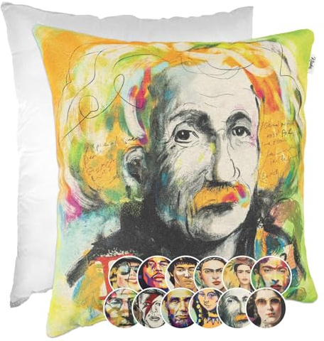 Kissenbezug Dekokissen Gobelin Kissen Sofakissen Kissenbezüge Kissenhülle Zierkissen Pop Art Motiv beidseitig Bedruckt Albert Einstein 40x40cm mit Füllung