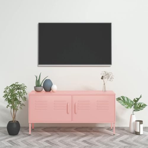 Meuble TV, Banc TV Support de Télévision Table TV Bas Armoire Basse Meuble TV Rose 105x35x50 cm Acier
