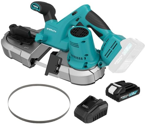 Sega a Nastro Portatile 2.5 Pollici, ONEMANA Sierra de Banda a Bateria per Makita con LED 6 Impostazioni di Velocità Nessuna Scintilla Calda Durante il Taglio del Metallo (con Batteria)