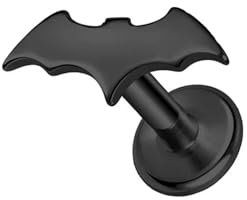 BlackAmazement 316L Edelstahl Labret Ohrstecker Tragus Helix Monroe Piercing Fledermaus Bat Silber Schwarz 6mm 8mm Damen Herren (Farbe Schwarz - Stablänge 6mm)