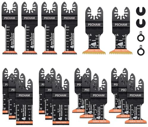 PECHAM 22PCS Quick Tooth &Titanium Multi Tool Blades Universal Wood Metal Oscillating Tool Saw Accessories Fit Porter Cable Black & Decker Rockwell Ridgid Ryobi Milwaukee DeWalt Chicago Craftsman