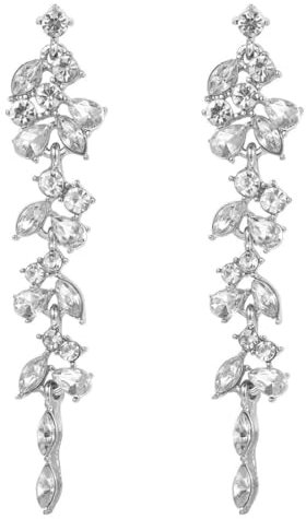 LAKJUOZ Lange Zirkonia Ohrringe Frauen Silber Diamant Blattkette Ohrringe Hochzeit Für Brautjungfer Damen