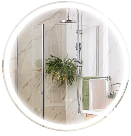 kleankin Espejo de Baño con Luces LED Ajustable Antivaho Ø60 cm Plata | Espejo para Baño Redondo, Función de Memoria, Interruptor Táctil, para Salón Entrada