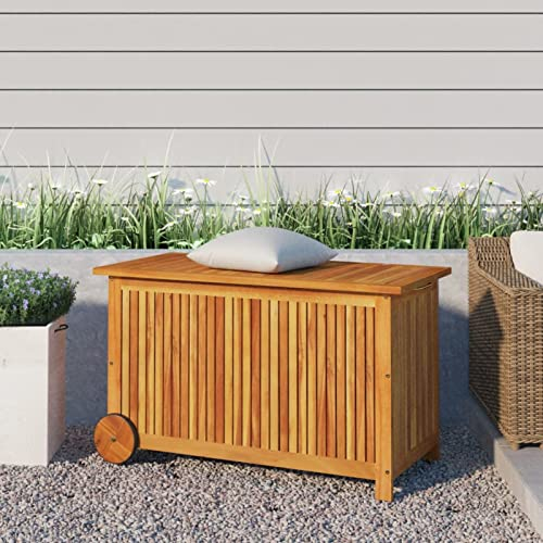 JUDYY Gartentruhe mit Rollen 90x50x58 cm Massivholz Akazie, Gartenschrank, Gartenbox, Paketbox, Auflagenbox, Balkonschrank, Gartenkiste, Aufbewahrungsbox Outdoor, Kissenbox - 319711