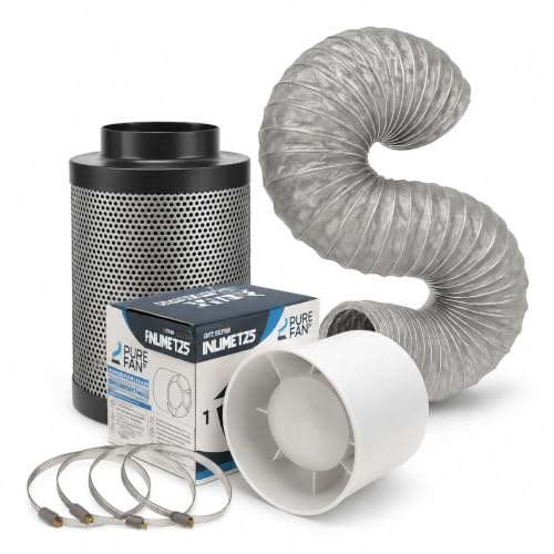 Weedness Grow Abluft Set Set ECO 190 m3/h 125 mm Flansch Belüftungsset - Grow Indoor Aktivkohlefilter Rohrventilator Growbox Belüftungssystem
