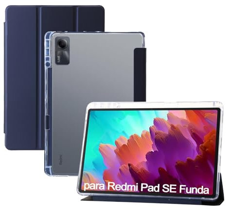 XLTTONG Funda Redmi Pad SE 2023 11 Pulgadas Cubierta Ligera e Inteligente con Soporte bolígrafo y Soporte Tri-Fold Auto Activación/Desactivación Trasera Transparente (Azul)