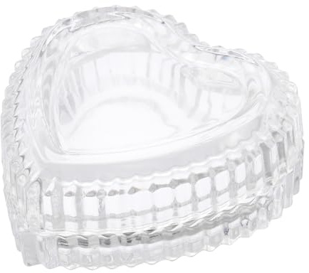 PATIKIL Boîte de Rangement en Forme de Cœur en Verre Transparent | 1 Ensemble, Plateau à Bijoux avec Couvercle, Plat à Bonbons, Organisateur de Décoration, Plateau en Relief