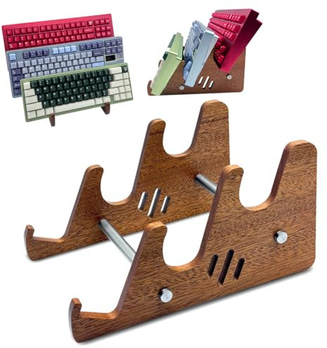 Ukontagood Keyboard Display Stand, Wooden Mechanical Keyboard Holder, 3-Tiers Wooden Storage Stand for Three Keyboards, Keyboard Stand for Desktop Storage Decor