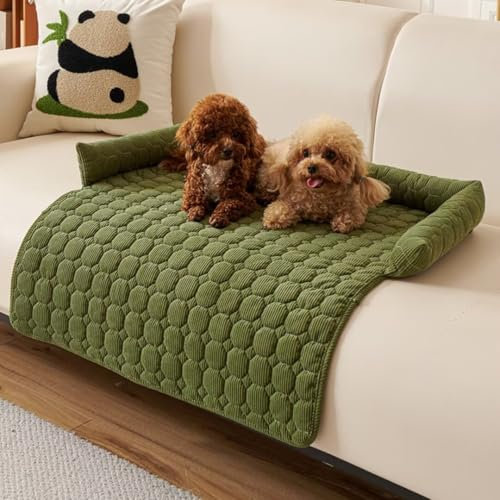 Bettschlange Hundebett Sofa Waschbar - Hundedecke Sofa mit Rand, Sofaschutz Hund, Flauschig Hundebett, rutschfest Hundekissen, Mittelgroße Hunde,75x75cm,Grün