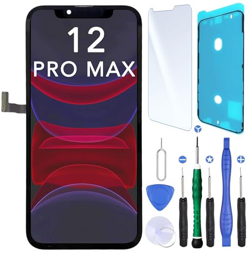 CINQ TEQ Ecran LCD de Remplacement pour iPhone 12 Pro Max (A2342, A2410, A2411, A2412) avec Joint d’ecran + Verre trempe et Kit