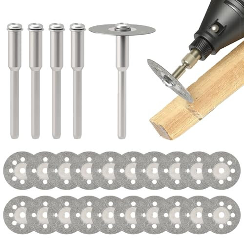 APOMOONS 20 Stück Mini Gelochte Trennscheiben Diamant, Dremel Diamantscheibe mit 4 Stück 3 mm Dorn, 22 mm Schneidscheiben Diamant Schleifscheibe Zubehör Dremel Trennscheibe Metall für Stein Glas Flies