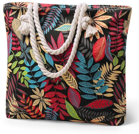 Haiane Strandtasche, Einkaufstasche Faltbar mit Reißverschluss, Wasserdicht Schwimmtasche aus Hochwertigem Canvas, Saunatasche für Strand Reise Einkaufen Spielzeugaufbewahrung Fitnessstudio