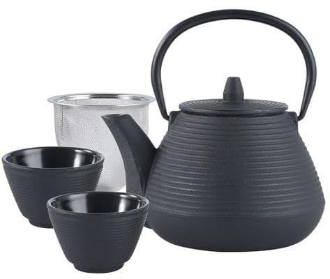 KINGHOFF KH-1846 - Teiera in ghisa con filtro con 2 tazze in ghisa da 1,0 l