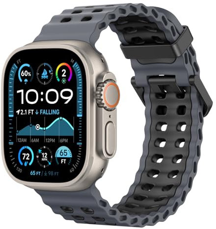 Astorgos Cinturino Traspirante Ocean Compatibile con Apple Watch Ultra 2/Ultra 49mm,Serie 10 46mm, 9/8/7 45mm,SE2/SE/6/5/4 44mm,3/2/1 42mm,Cinturini Sportivo in Silicone per Uomo e Donna,NCarbone/Nero