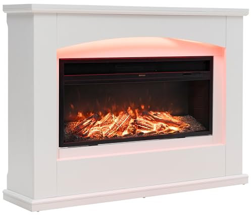 Warmiehomy Electric Fire and Surround, Electric Fire Suite Heater with 12 Realistic Flame Effect and 12 LED Moon Light, 34'' Fireplace, Remote Control & Overheat Protection