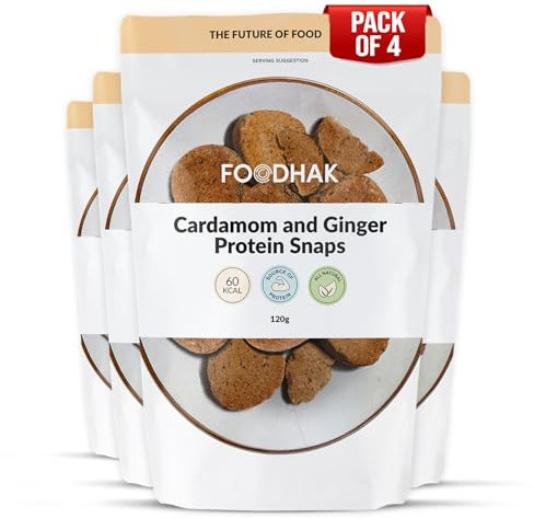 FOODHAK Ginger & Cardamom Cookies Pack of 4 (4 X 120g) - Vegan cookies with Millet Flour Coconut Oil & Chia Seeds-Oven Baked with Protein Source-Cardamom Cookies with Maple Syrup & Coconut Palm Sugar.