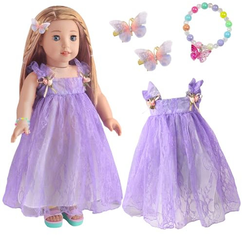 14-18 Inch Babypuppenkleidung, 35-45cm Lila Puppenkleidung mit Schmetterlingsarmband Haarnadel, Sommer Outfit für 43cm Puppen, Bestes Babypuppen Kleidung Geschenk Weihnachten Kindertag Karneval