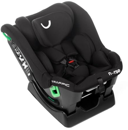 Nurse Traffic, Silla Coche Bebé iSize, 40 a 150 cm, de 0 a 12 Años, Sin Isofix, Gran Reclinación, Reductor, Negro