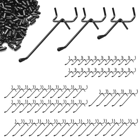 AROMUJOY 60 pezzi Ganci per pannello forato, ganci per pannello forato per attrezzi, distanza tra i fori 2,5 cm, ganci semplici in metallo per pegboard per esposizione al dettaglio, appendere merce