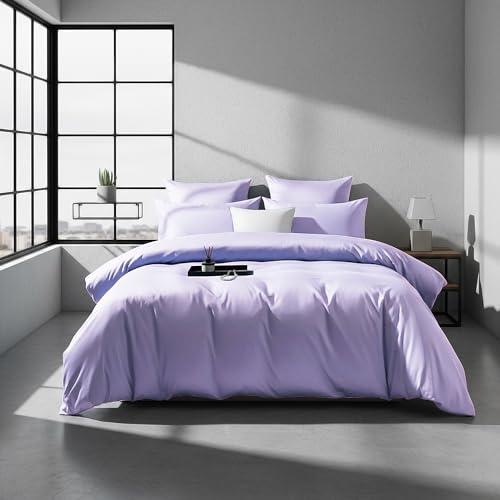 DXHOME Mako Satin Bettwäsche 135x200 Lila Uni Baumwolle Lyocell Seide Bettbezug Set 300TC Öko-Tex 100 Bettwäsche 2 Teilig für Einzelbett mit Reißverschluss und 80x80 cm Kissenbezug
