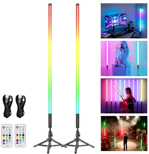 Luce video LED Mood1Pro da 2 pezzi da 120 cm con treppiede, luce fotografica portatile a LED, batteria da 5000 mAh e modalità musica, lampada fotografica RGB per YouTube,TikTok, feste,bar, fotografica