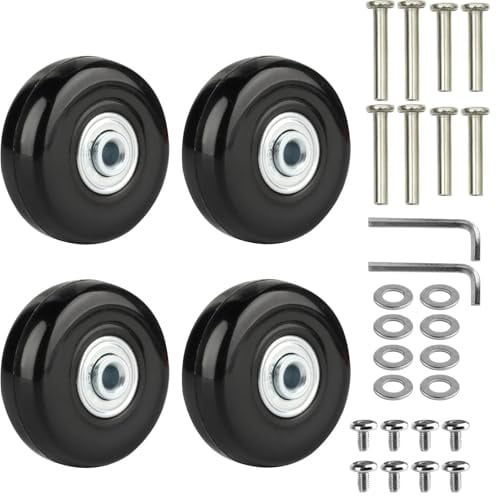 4 Stück Kofferrollen Ersatzrollen 50mm x 18mm Gummi Kugellager Set | Gepäck Ersatzräder Wheels Gepäckkoffer Radreparatur Gummi-Lenkrollen für Koffer Gepäck