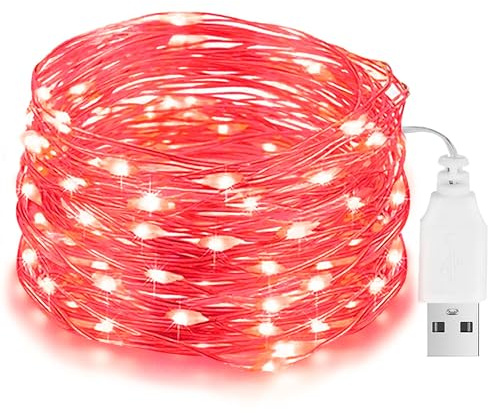 Rot Led Lichterkette USB, 10M 100LED Mini Valentinstag Lichterkette, Kupferdraht Lichterketten Wasserdichte für Innen Aussen Weihnachten Party Hochzeit Valentinstag Deko