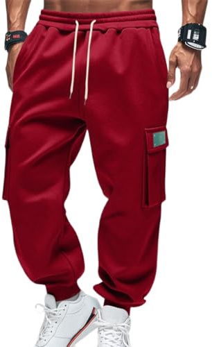 OLIPHEE Pantaloni Cargo Uomo con Tasche e Coulisse Elastico in Vita Casual Pantaloni Pile Uomo Invernali Sportiva Jogging Fitness Tuta Ginnastica Outdoor Sweatpants Men Autunno
