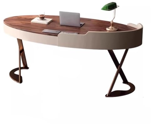 ZENGXJYCQINGJIANG Gaming Desk Modern Writing Desk Workstation with Drawer and Charging Outlets, Vintage Home Office with Brass Frame(M)