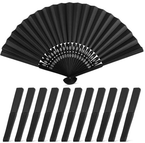 TsoLay Black Paper Fans 12PCS Black Folding Line Dance Popping Paper Fans Handheld Chinese Style Crafts