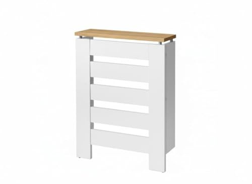 D&J Muebles Kit Cubre Radiador Blanco y Roble 60cm Moderno Hércules | Mueble Decorativo con Listones | Fácil Montaje (60cm, 90cm, 120cm) | 60x83,5x19,5