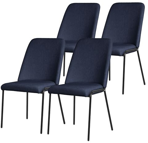 ML-Design Esszimmerstühle 4er Set Dunkelblau, Küchenstühle mit Stoffbezug & Metallbeinen, Wohnzimmerstuhl mit Rückenlehne, Polsterstühle für Esszimmer & Küche, Gepolsterte Stühle Ergonomischer Sessel