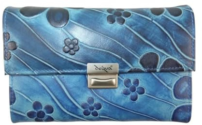 déqua G8 Leder Unikat Geldbörse Blume blau