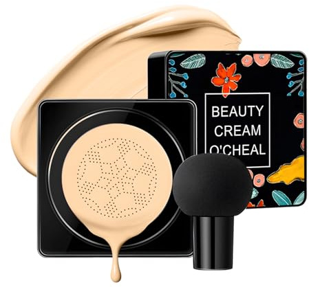 O'CHEAL Cushion Foundation mit Pilzschwamm, Concealer CC Creme Make-up 02# | Wasserfeste Cushion Foundation BB Cream, semi-matt, leicht verblendbar, langanhaltende Deckkraft