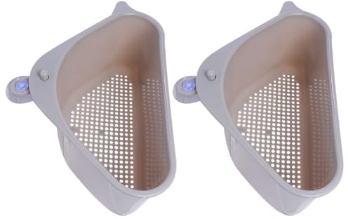 Générique Lot de 2 Paniers D'égouttage Triangulaires pour Évier, Support de Rangement en Plastique Gris Ventouses Puissantes, Accessoire la Cuisine et Salle de Bain pour Vaisselle