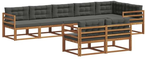 vidaXL Outdoor-Sofagarnitur mit Kissen 8 pcs Natur und Anthrazit, Akazienholz-Sofa, modernes Outdoor-Möbel, Garten-Lounge-Set, langlebige Terrassen-Couch, vielseitige Poolbereichs-Sitzgelegenheiten