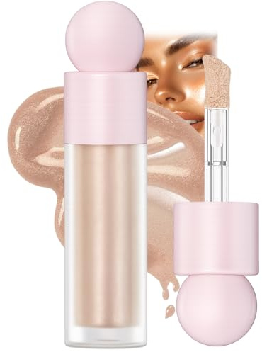 Liquid Highlighter, Cushion Applicator, Face Makeup, Champagne Glow | Hydrating shimmer formula, lightweight blendable texture, for contours cheekbones and eyes, radiant glow finish