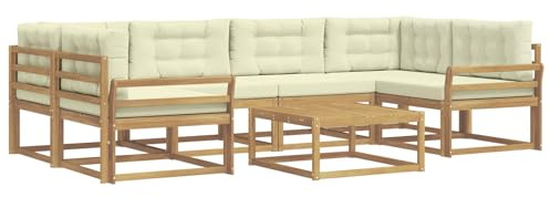 vidaXL Outdoor-Sofagarnitur mit Kissen 5 pcs Weiß und Creme, Moderner Gartensofa, Outdoor-Sitzgruppe für Patio-Relax, Lounge-Set aus Akazie, ideal für Pool und Garten