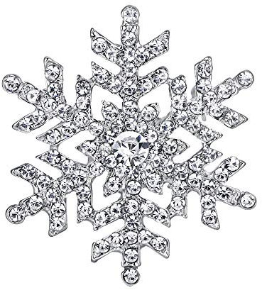 EVER FATIH Schneeflocke Brosche für Damen Mädchen Strass Kristall Winter Party Weihnachten Anstecknadel Klar Gold-Ton (Klar Silber-Ton)