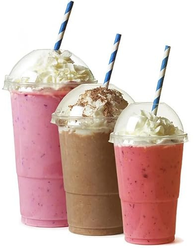We Can Source It Ltd – Plastic Smoothie Cups 12oz 340ml with Dome Lids – Durable Drinkware for Cold Drinks, Smoothies, Milkshakes – Break Resistant & Disposable – Home, Café, Travel Use - Pack of 50