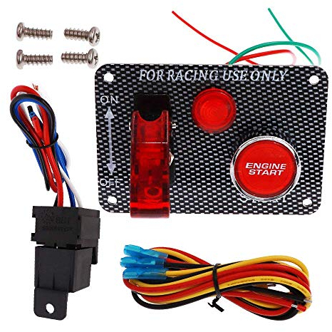 Geloo 12 V Kippschalter Panel Motor Start Druckschalter Kohlefaser Rennwagen Kohlefaser Rennwagen 2 in 1 Rote LED Toggle Wippschalter