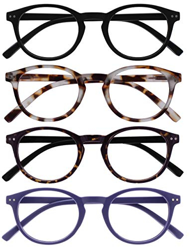 OPULIZE Zen Lesebrille 4er Pack Kleine Runde Rahmen Federscharniere Kratzfest Matt Schwarz Licht Braun Dunkelbraune Lila Herren Damen RRRR24-11T25 +2.50