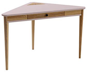 Ragaba ASHME Scrivania Angolare Moderna con Cassetto W114cm x D61cm x H75cm - Legno Massello FSC | Rosa Cipria