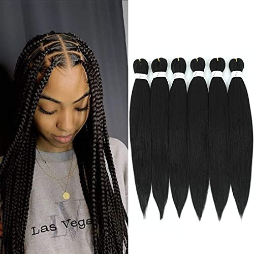 Vorgedehntes Flechthaar, 66 cm, einfach zu flechten, 6 Packungen/Los, professionelle Kunstfaser, Häkeln, EZ Braids, Yaki-Textur, Haarverlängerungen zum Flechten (1B)