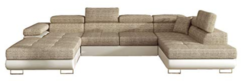Ecksofa mit Schlaffunktion mit Bettkasten Couch U-Form Polstergarnitur Wohnlandschaft Polstersofa mit Ottomane Couchgranitur - Gonzalo U (Beige+Beig (Berlin 03+Soft 33), Ecksofa Rechts)