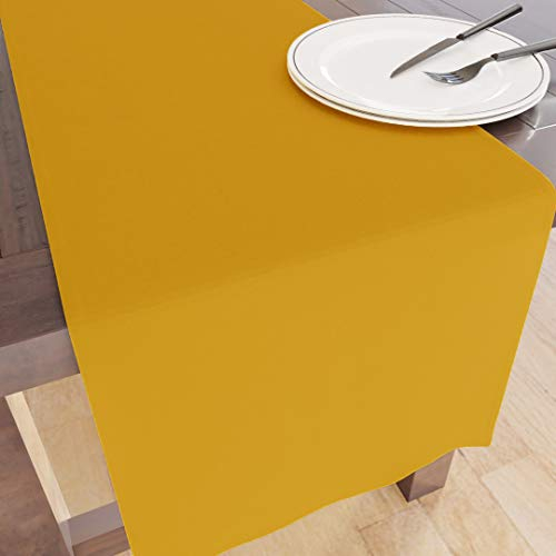 Encasa XO Table Runner Größe 32x230 cm | Baumwoll -Leinwand Stoff | Mango Solid Color | Waschbarer und dauerhaft
