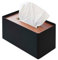 Yamazaki Home Rin Wiederverwendbare Taschentuchbox, Metallhalter, Behälter mit natürlichem Holzdeckel, Stahl
