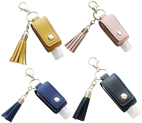 SYSI 2 Onces Porte-Clés Bouteilles de Voyage Rechargeables, Bouteille de Voyage en Plastique étanche avec Porte-clés en Cuir pour Huile Essentielle